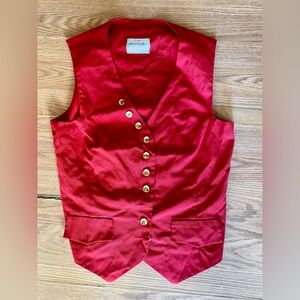 Vintage Red Tailored Vest Gold Buttons Handmade Dark Academia